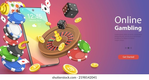 3D Vector Conceptual Illustration of Online Gambling, Mobile Casino