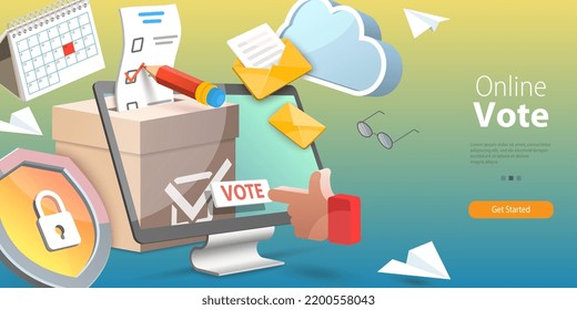 3D Vector Conceptual Illustration of Online Vote, Internet Election System