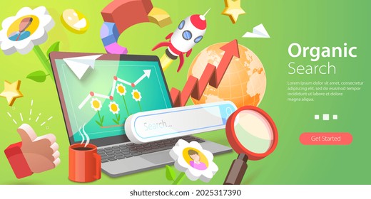 3D Vector Conceptual Illustration Of Organic Search, SEO Ranking Development