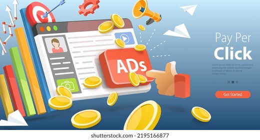 Ilustración conceptual del vector 3D Ilustración de pago por clic, marketing en Internet y AD en línea