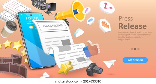 3D Vector Conceptual Illustration Of Press Release, News Media Marketing