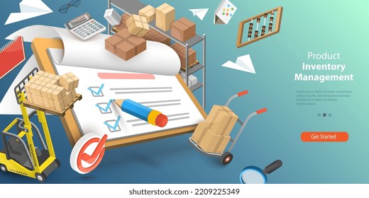 3D Vector Conceptual Illustration of Product Inventory Management, Warehouse and Logistics