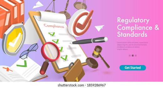 3D Vector Conceptual Illustration Of Regulatory Compliance And Standards, Policies And Regulations.