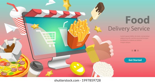 3D Vector Conceptual Illustration of Restaurant and Cafe Food Ordering App, Online Food Delivery Service