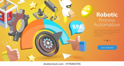 3D Vector Conceptual Illustration of RPA - Robotic Process Automation, Artificial Intelligence and Machine Learning