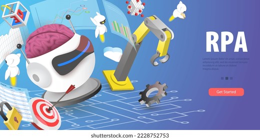 3D Vector Conceptual Illustration of RPA as Robotic Process Automation, ICT and AI