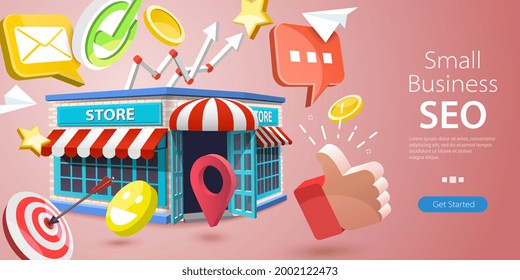 3D Vector Conceptual Illustration Of Small Business SEO, Local Store Marketing