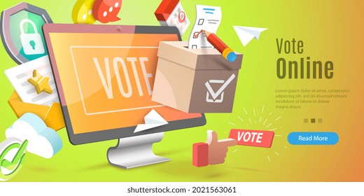 3D Vector Conceptual Illustration Of Vote Online, Internet Election System