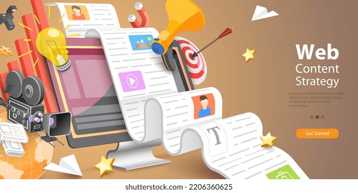 3D Vector Conceptual Illustration of Web Content Strategy, Online Promotion