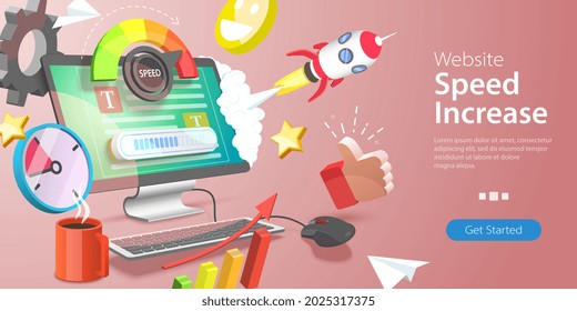 3D Vector Conceptual Illustration of Website Speed, Web Page Loading Time Optimization