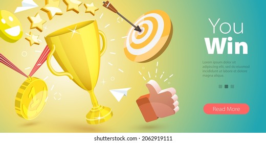 3D Vector Conceptual Illustration of You Win, Champions Award or Competition Success