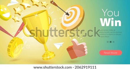 3D Vector Conceptual Illustration of You Win, Champions Award or Competition Success