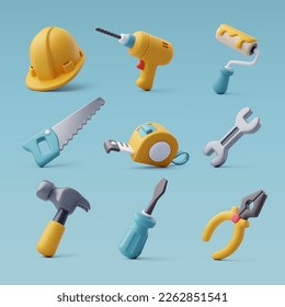 3d Vector of Construction tools icon set, industrial and worker equipment. Eps 10 Vector.