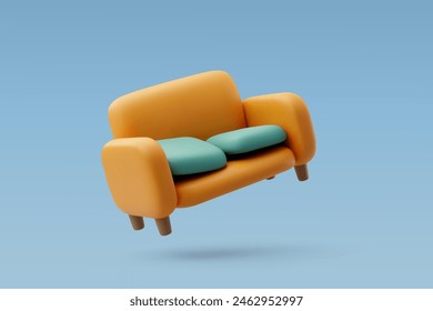 3d Vector Couch, Sofa with cushion, Home and furniture concept. Eps 10 Vector.