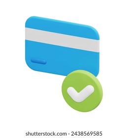 3d vector credit with check mark icon. Isolated on white background. 3d vector rental property and real estate concept. Cartoon minimal style. 3d vector credit card icon render illustration.