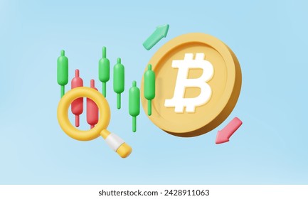 3D vector cryptocurrency trading btc or bitcoin, arrow buy, sell, Finance business investments. Growth statistics stock trader concept. crypto exchange, cartoon minimal. Eps 10 vector. illustration