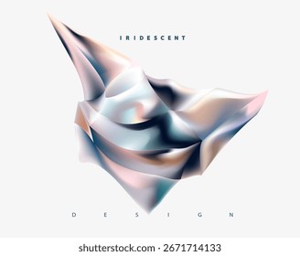 3D-Vektorkristall. Abstrakte polygonale irisierende Formen in flüssigem Glasdesign.