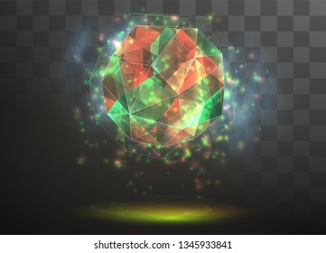 3d vector crystal on a transparent replaceable background. energy and magic.