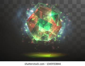 3d vector crystal on a transparent replaceable background. energy and magic.