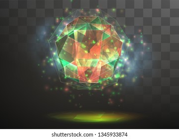 3d vector crystal on a transparent replaceable background. energy and magic.