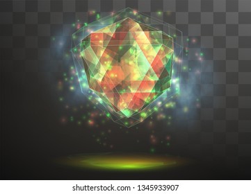3d vector crystal on a transparent replaceable background. energy and magic.
