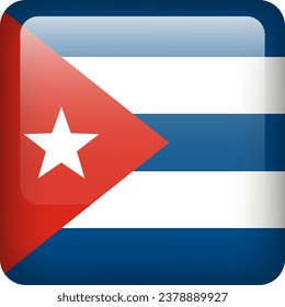 3d vector Cuba flag glossy button. Cuban national emblem. Square icon with flag of Cuba