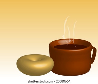 3-d vector of a cup of hot liquid and a bagel or donut