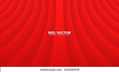 3D Vector Curved Smooth Lines Deep Red Abstract Background. Red Vector Background. Luxury Gala Ceremonial Elegant Decoration. Minimalist Style Bright Wallpaper. Depth Of Field Effect. Optical Illusion