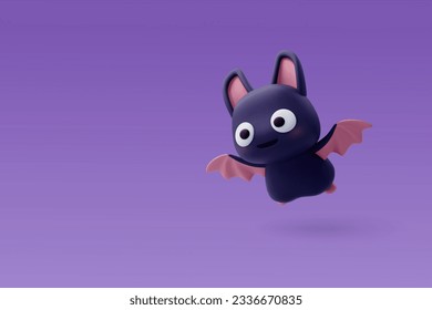 3d Vector Cute flying bat, Halloween holiday concept. Eps 10 Vector.