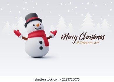 3d Vector Cute Snowman, Merry Christmas Snowman or New Year greeting concept. Eps 10 Vector.