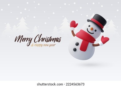 3d Vector Cute Snowman, Merry Christmas Snowman or New Year greeting concept. Eps 10 Vector.