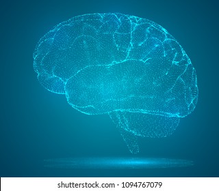 3D vector cyber brain. neural network mega-data processing, template interface design on a blue background.