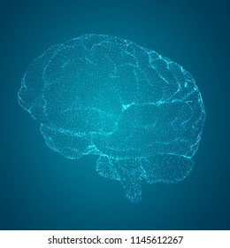 3D vector cyber brain. neural network mega-data processing, template interface design on a blue background.
