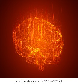 3D vector cyber brain. neural network mega-data processing, template interface design on a red background.