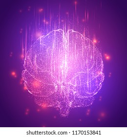 3D vector cyber brain. neural network mega-data processing, template interface design on a color background.