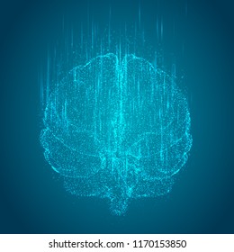 3D vector cyber brain. neural network mega-data processing, template interface design on a blue background.