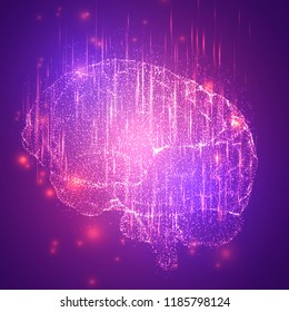 3D vector cyber brain. neural network mega-data processing, template interface design on a color background.