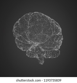 3D vector cyber brain. neural network mega-data processing, template interface design on a white background.