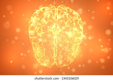 3D vector cyber brain. neural network mega-data processing, template interface design on a color background.