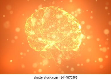3D vector cyber brain. neural network mega-data processing, template interface design on a color background.