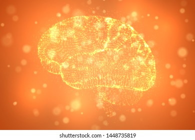 3D vector cyber brain. neural network mega-data processing, template interface design on a color background.