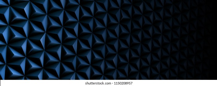 3D vector dark polygonal geometric triangular shape pattern background in black and blue color tone with blank space banner background
