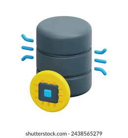 3d vector data with ai chip icon. Isolated on white background. 3d artificial intelligence, business and technology concept. Cartoon minimal style. 3d database icon vector render illustration.