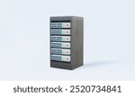 3D vector datacenter rack server hosting technology support storage connection internet digital online sharing information via electronic system network, cartoon style. Eps 10 vector. illustration.