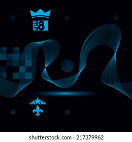 3d vector decorative background with curved transparent dynamic ribbon. Wonderful dark aerial textile composition.
