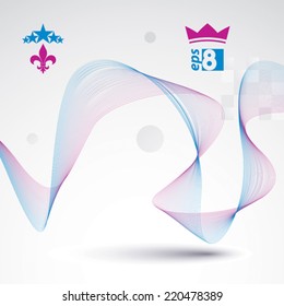 3d vector decorative background with curved transparent dynamic ribbon. Wonderful aerial textile composition.