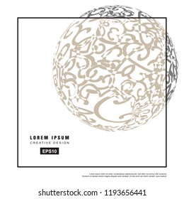 3d vector decorative line art globe for layout design in Eastern style. Elegant floral banner with Lace and mandala elements for invitations or greeting cards