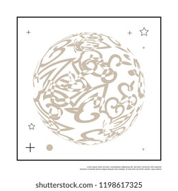 3d vector decorative line art globe for layout design in Eastern style. Elegant floral banner with Lace and mandala elements for invitations or greeting cards