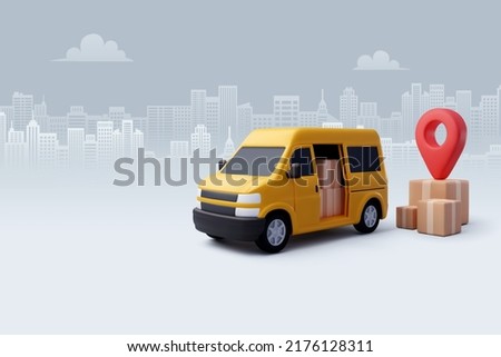 3d Vector Delivery Van with Box cargo, Delivery and online shopping concept. Eps 10 Vector. Stockfoto © 