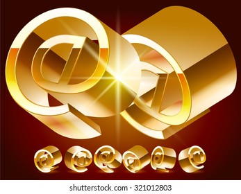 3D vector deluxe alphabet of randomly rotated thin golden symbols. All symbols in set have 8 random points of view. Symbol 